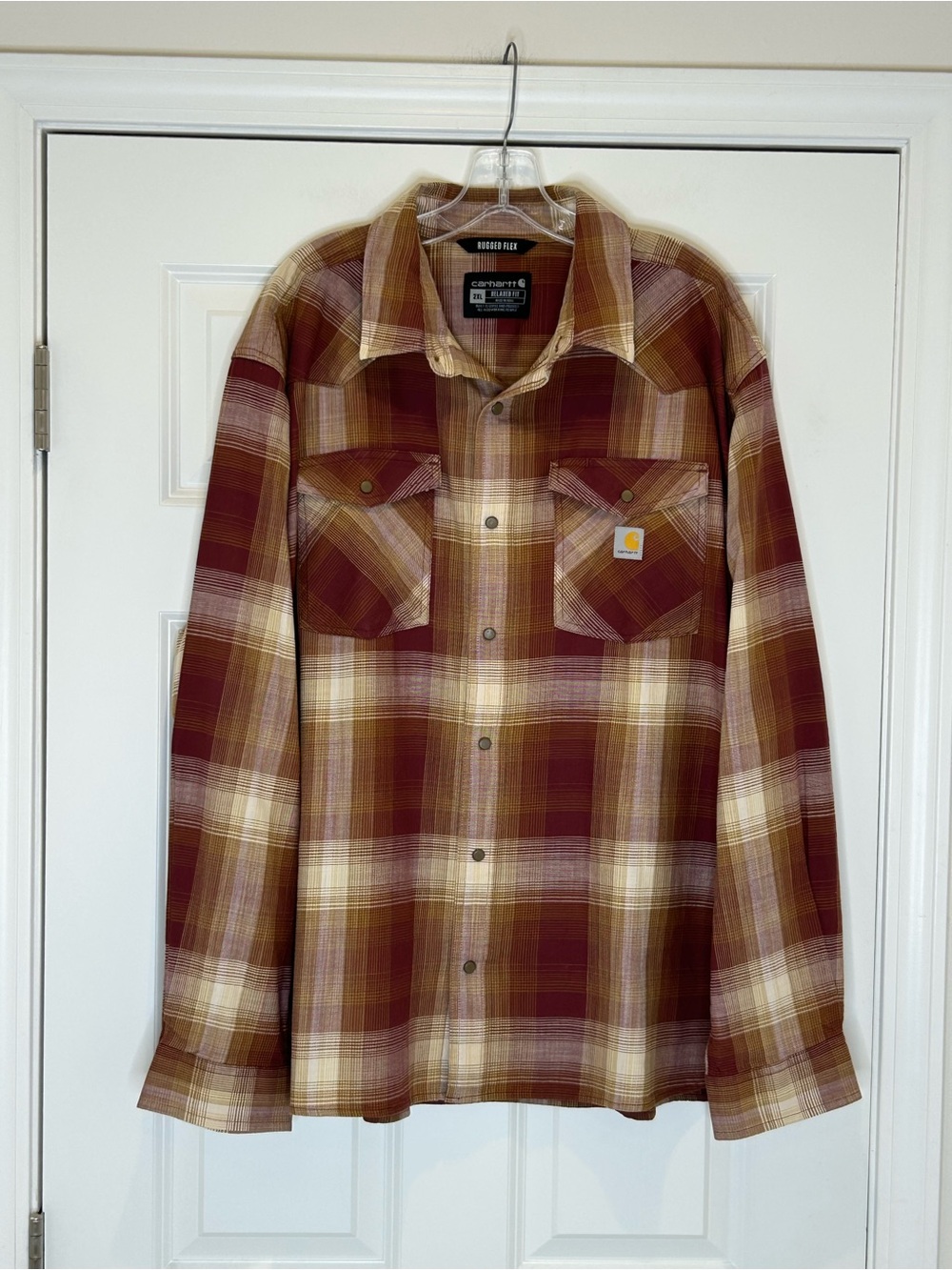 Carhartt Rugged Flex Relaxed Fit Rust Plaid Button-down Shirt Size 2XL